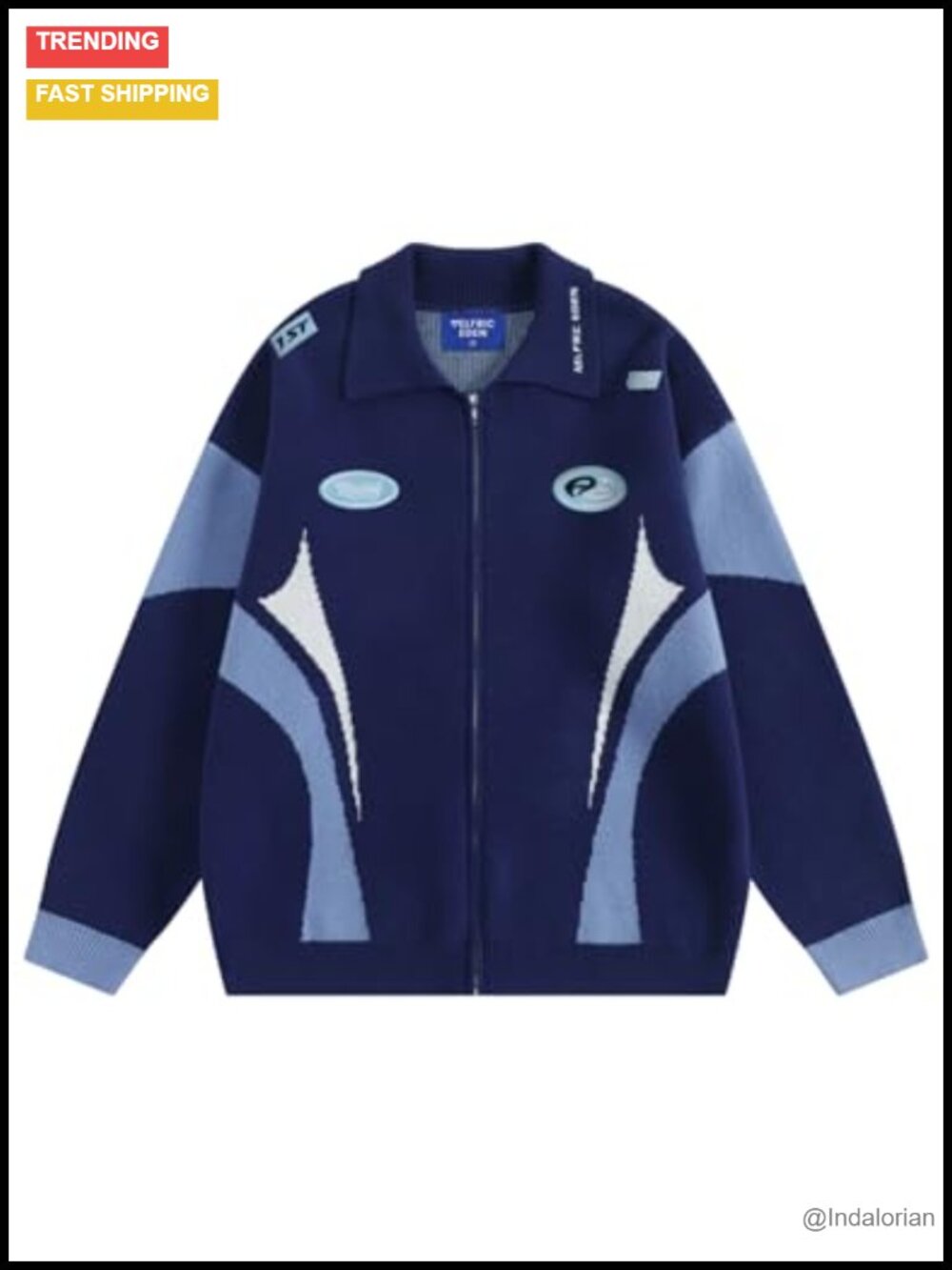 Y2K Racing Patchwork Zip Up Cardigan Sweater Oversized Streetwear